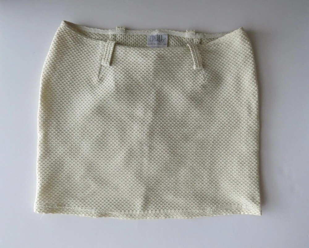Vintage La Perla Mini Skirt Cover Up, Cream Waffle Knit Textured, Made in Italy